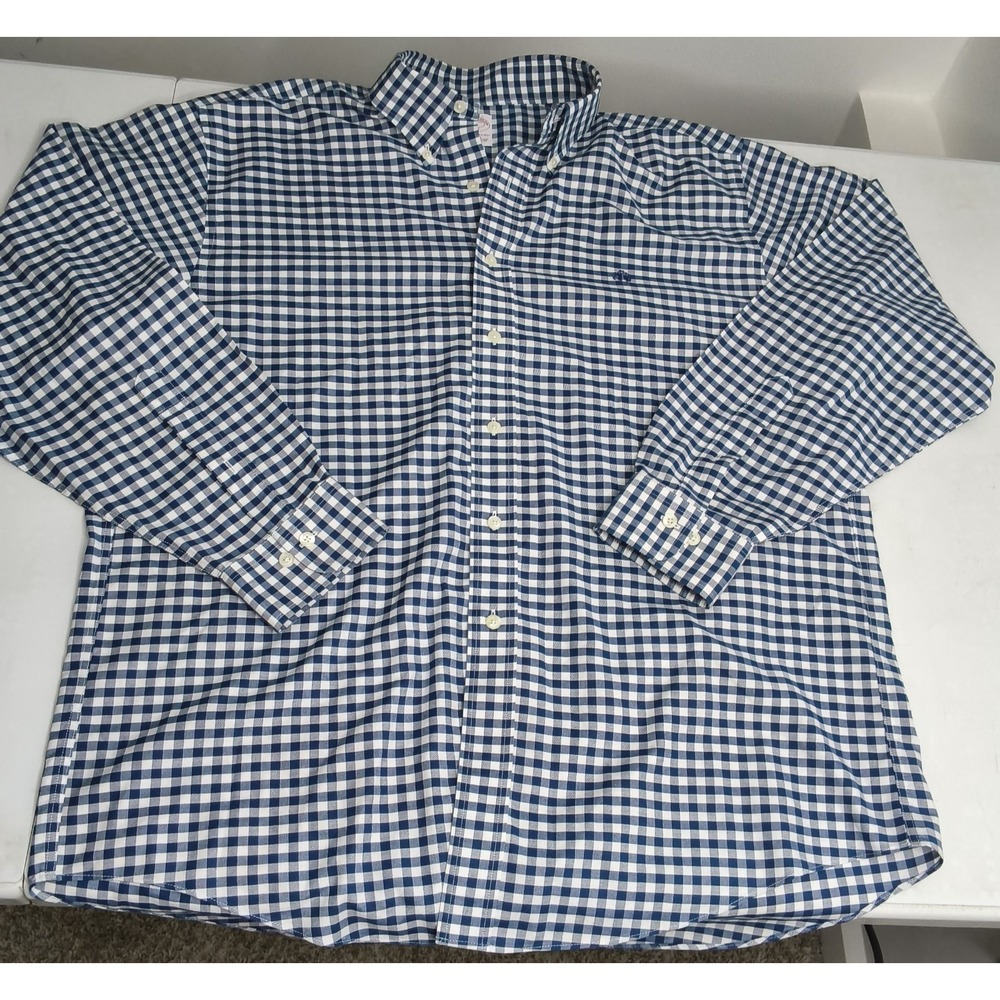 Brooks Brothers 346 Shirt Mens Large L Blue White Gingham Non Iron Supima Cotton